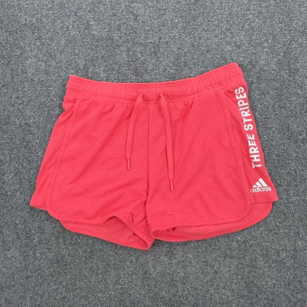 Adidas Running Shorts Womens M Pink Three Stripes Mesh 3.5 Inseam Athletic